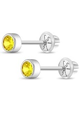 lovely mini white gold round bezel November birthstone baby earrings